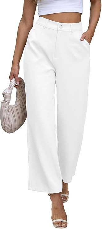 onlypuff Womens Slacks High Waisted Pants Wide Leg Straight Long Work Business Trousers with Pock... | Amazon (US)