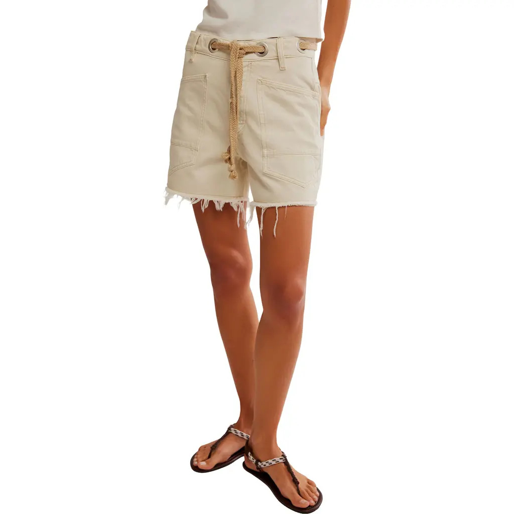 Free People Moxie Belted Drawstring Cutoff Denim Shorts in White at Nordstrom, Size 28 | Nordstrom