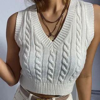 Cable Knit Cropped Sweater Vest Milky White - One Size | YesStyle Global