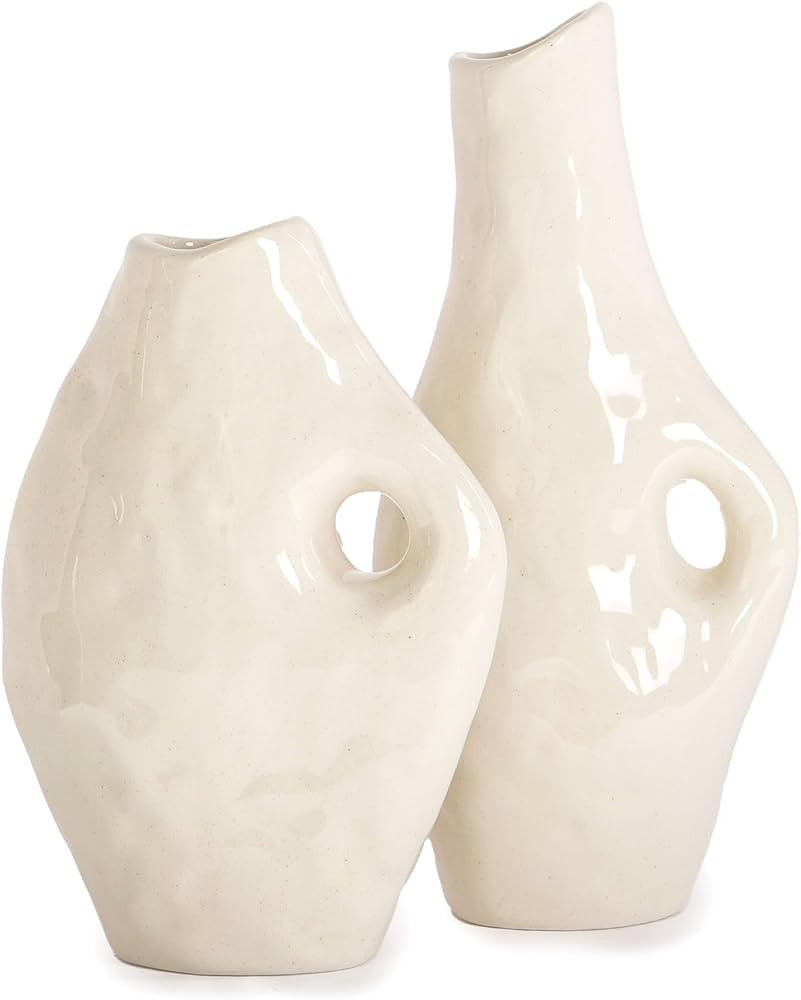 Boolba&Co White Ceramic Vase 2 Piece Set, Dining Table Decor, Mantle Decor, Coffee Table Decor, M... | Amazon (US)