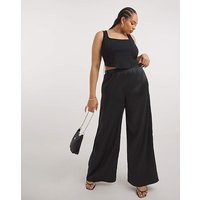 Black Stretch Satin Palazzo Trousers | Simply Be (UK)