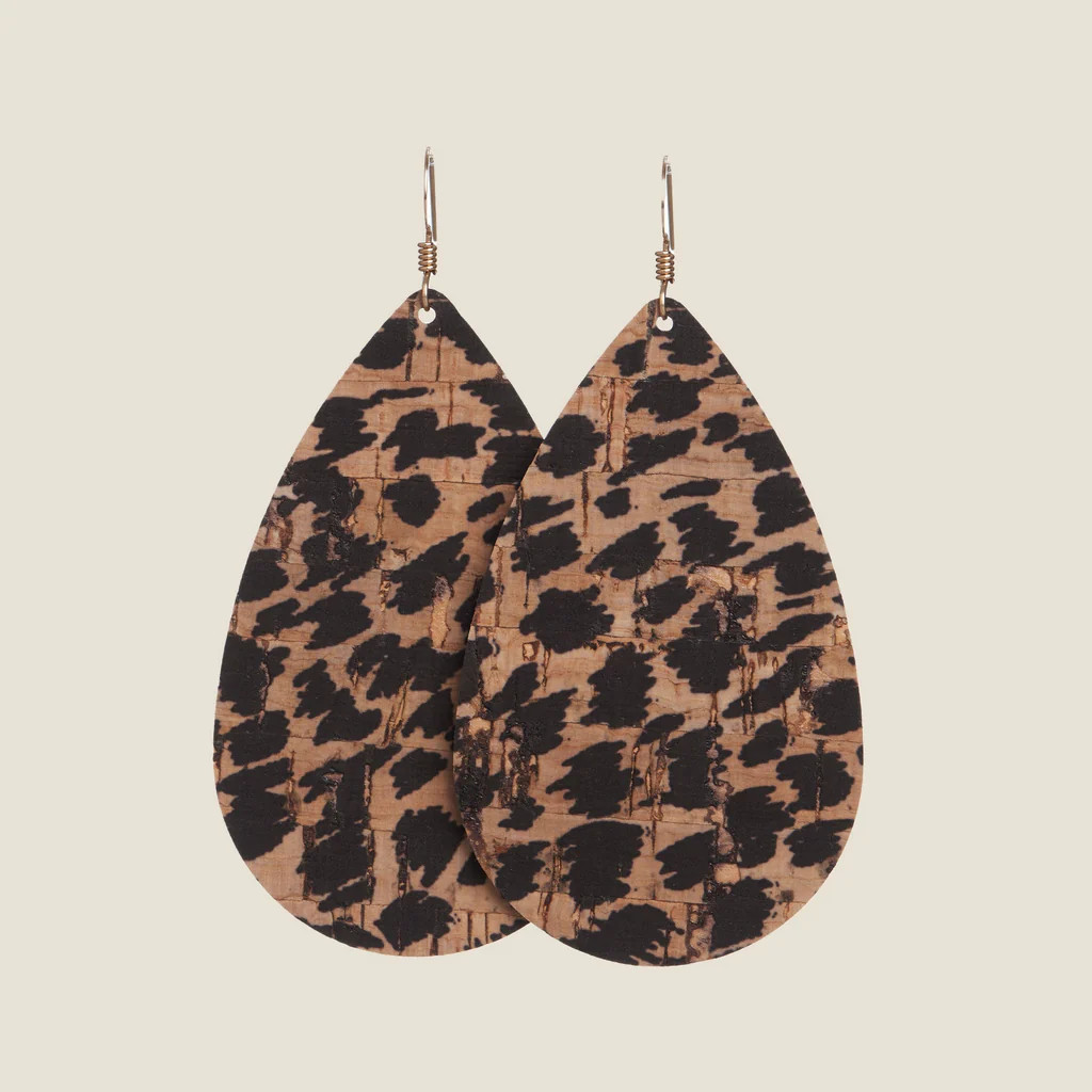 Cheetah Cork Teardrops | Nickel and Suede