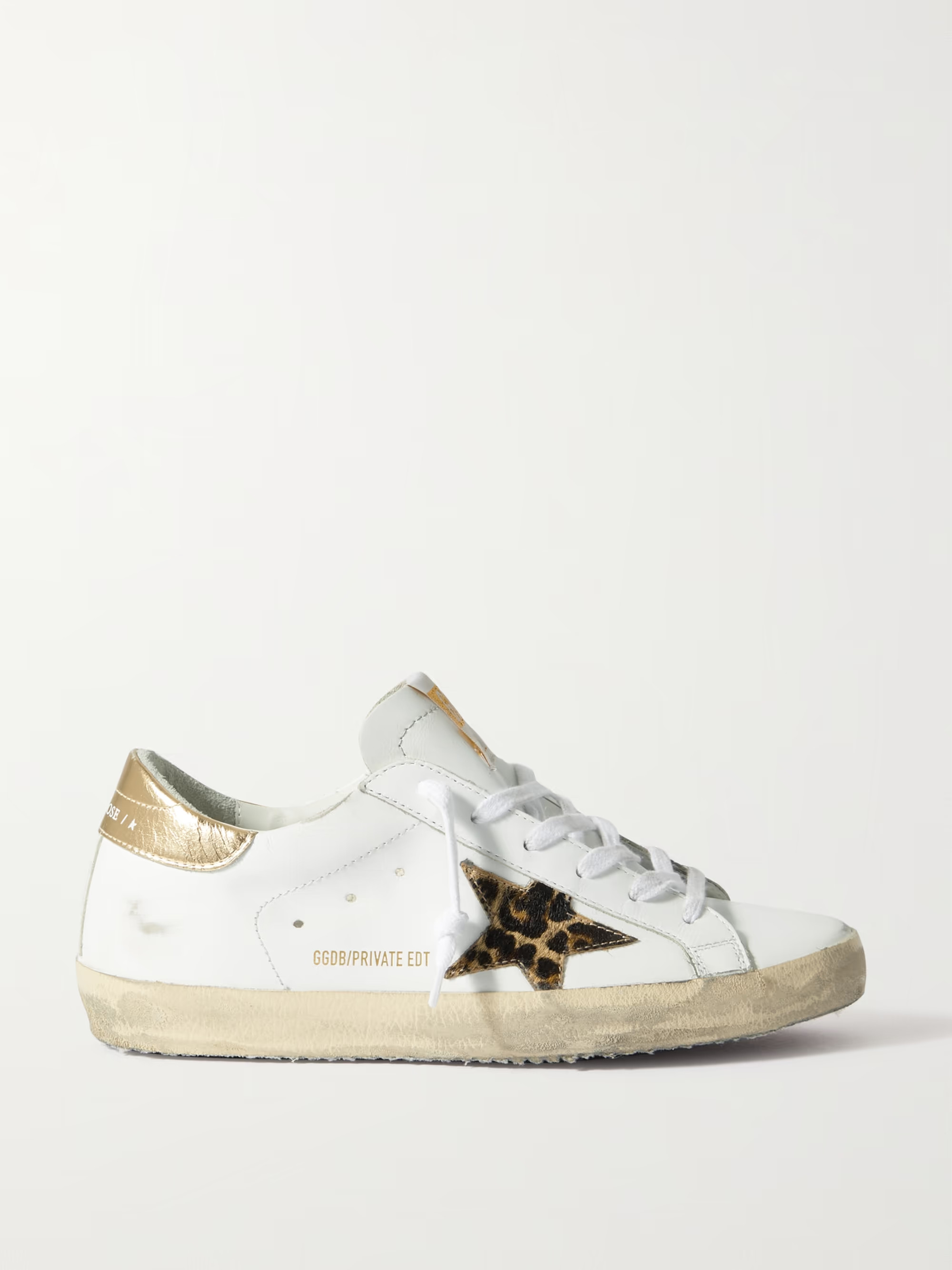 Superstar distressed leopard-print calf hair-trimmed leather sneakers | NET-A-PORTER (US)
