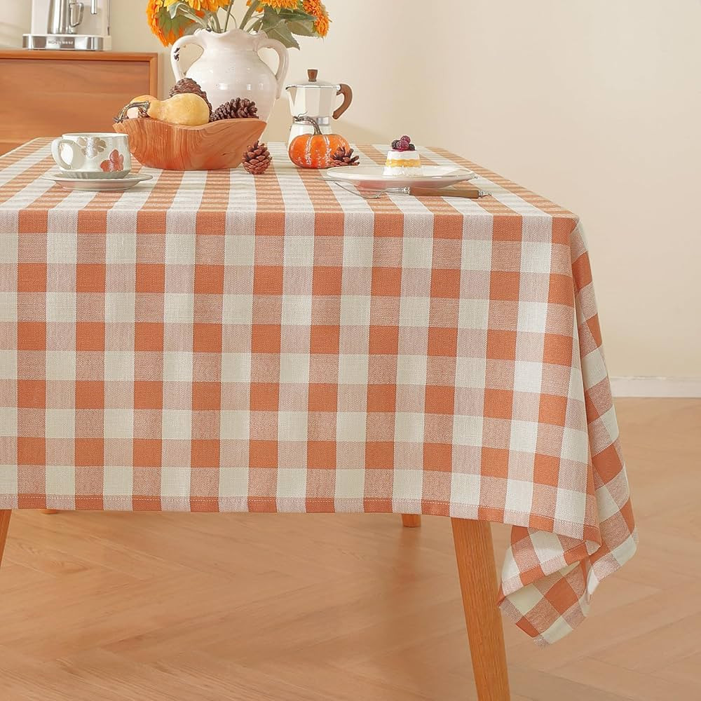 Alsoo Checkered Tablecloth Rectangle Gingham Table Cloth Washable Cotton Linen Fall Thanksgiving ... | Amazon (US)