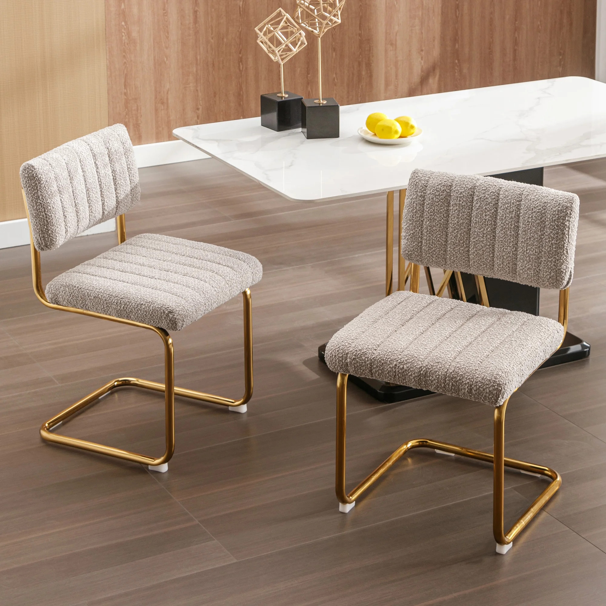 Zesthouse Boucle Fabric Dining Chairs Set of 2, Mid-Century Modern Dining Chairs with Gold Metal ... | Walmart (US)