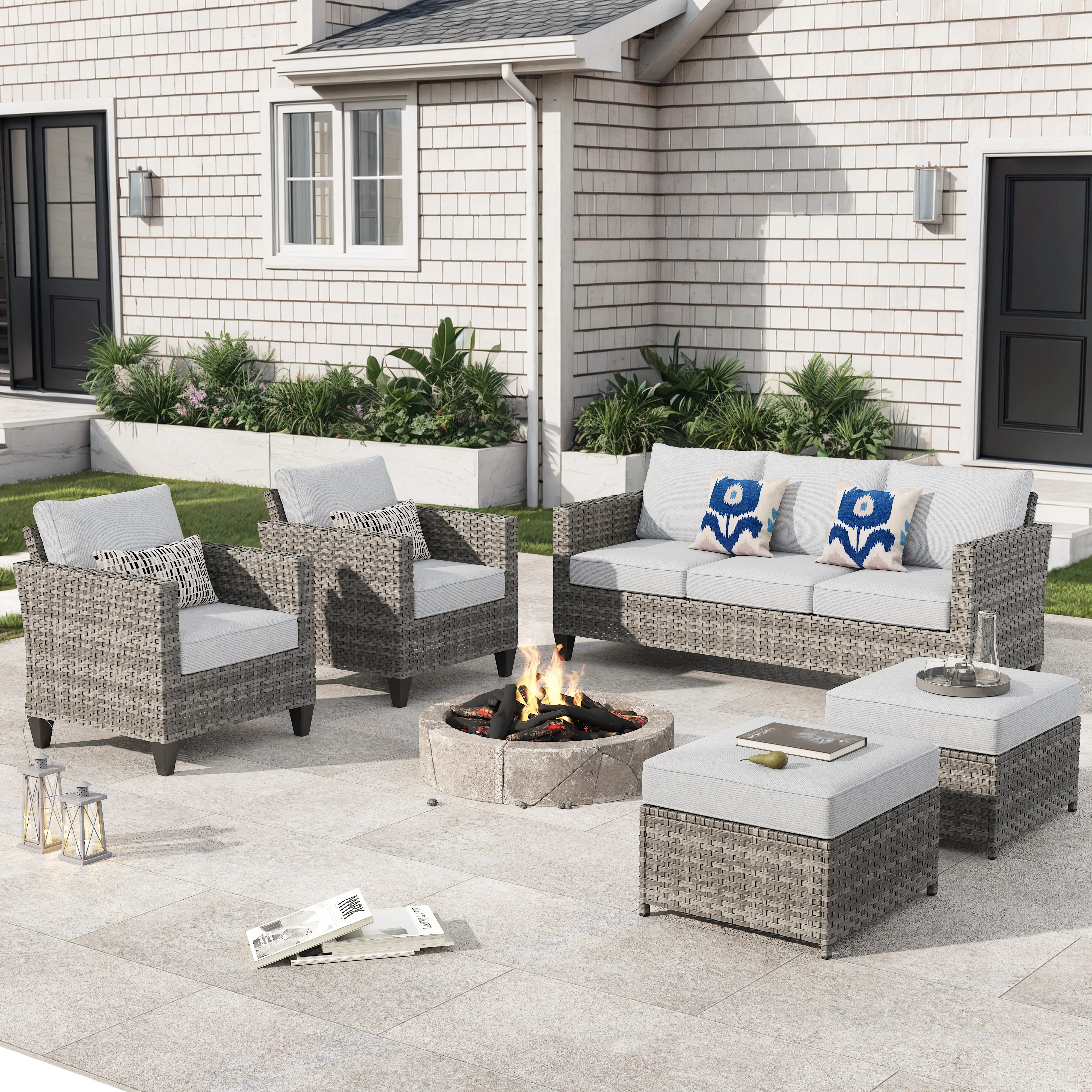 Dzion Piece Rattan Sofa Seating Group with Cushions | Wayfair North America