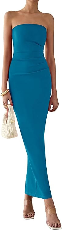 PRETTYGARDEN Women's Summer Semi Formal Cocktail Dresses Strapless Tube Bodycon Ruched Slit Eveni... | Amazon (US)