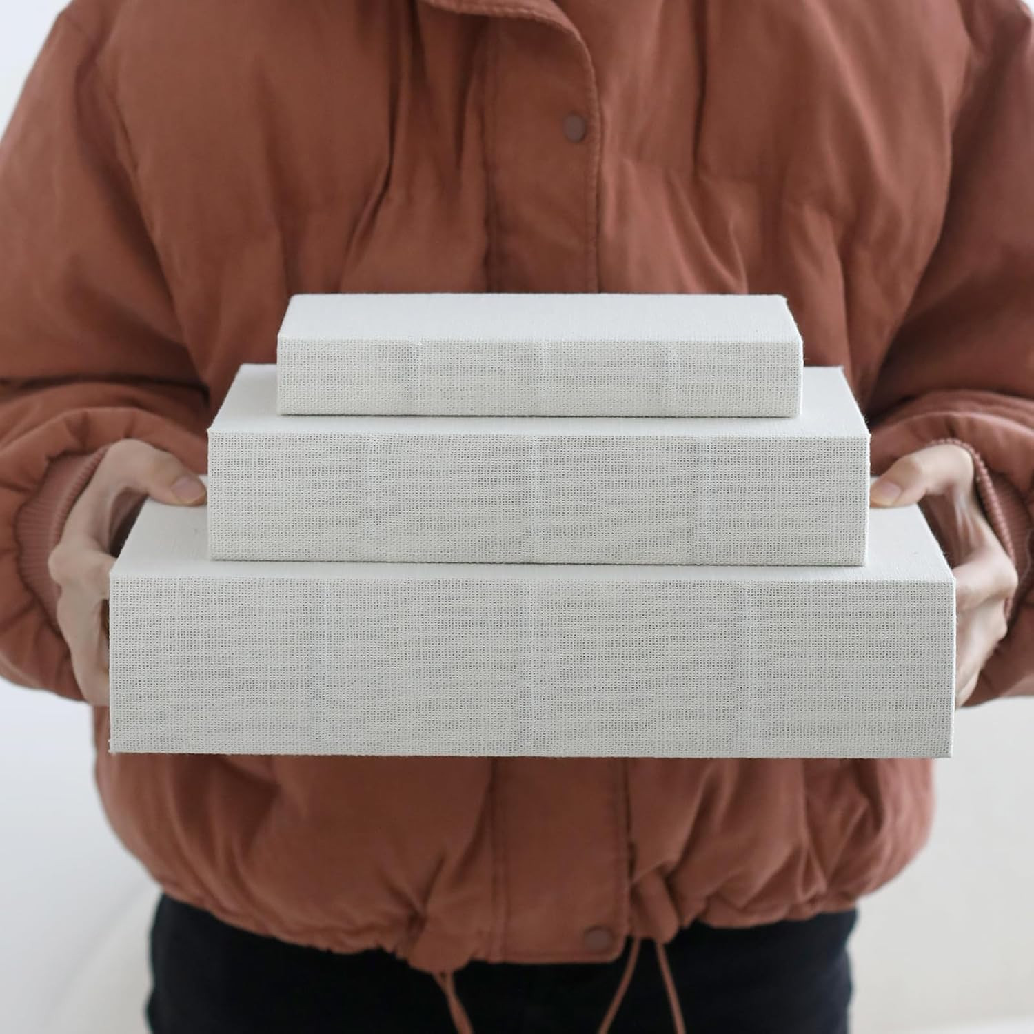 Decorative Book Boxes Set of 3 – Modern Faux Linen & Wood Hidden Storage for Coffee Table – S... | Amazon (US)