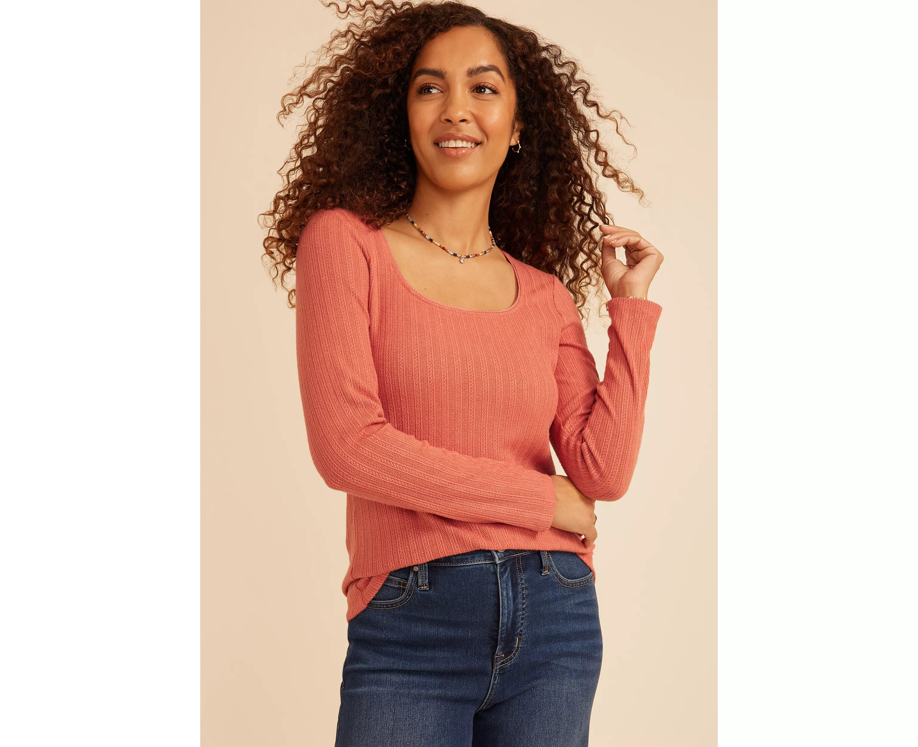 Pointelle Square Neck Long Sleeve Tee | maurices | Maurices