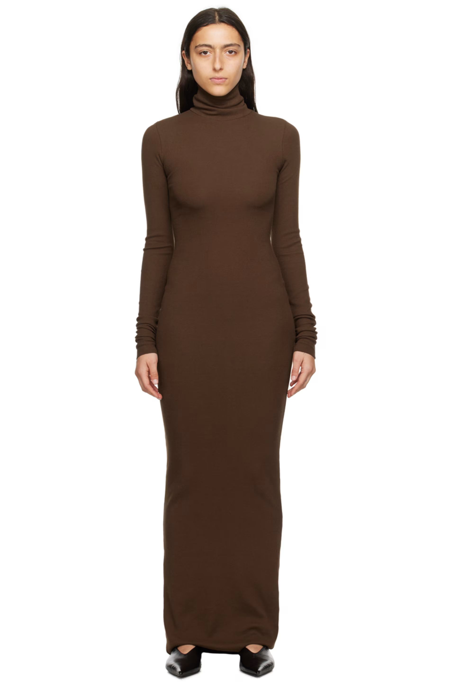 Brown Turtleneck Maxi Dress | SSENSE