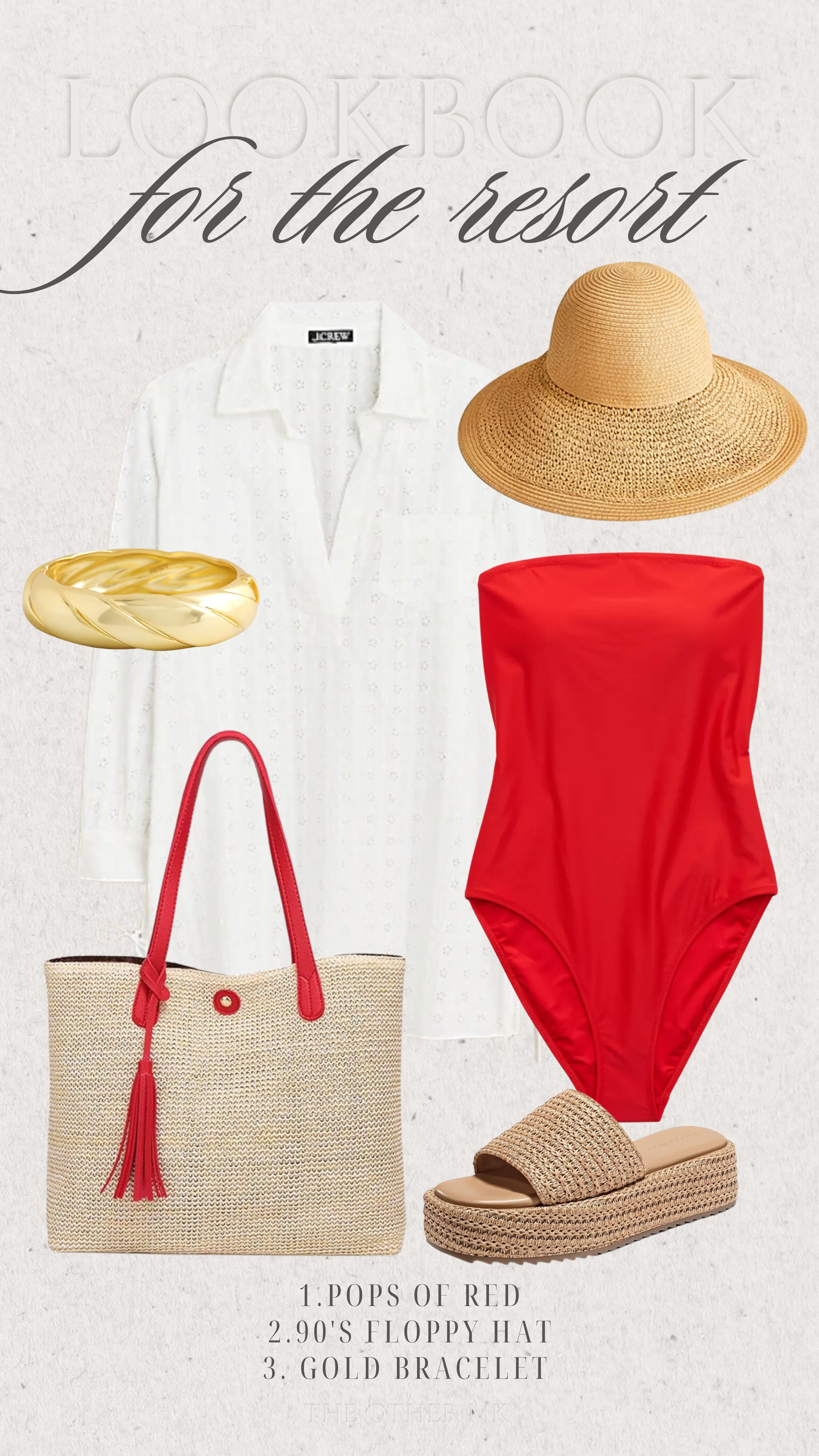 Love the red moment with this swimsuit! 

Spring fashion, Resort fashion, Beach outfit, Pool look, Accessories, Shoes, Bag, Swimsuit 

#LTKMidsize #LTKSwim #LTKStyleTip