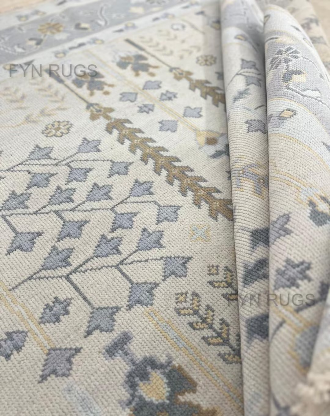 A Floral light Beige/Gray Oushak Hand Knotted Rugs, Handmade Rugs for Living Room-Antique rug/For... | Etsy (US)