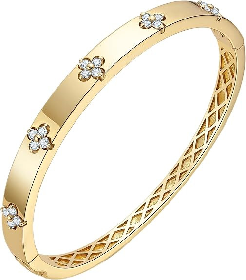 Amazon.com: TIMELESSTAR Gold Bracelets for Women 4 Leaf Clover Bangles Moissanite Diamond Tennis ... | Amazon (US)