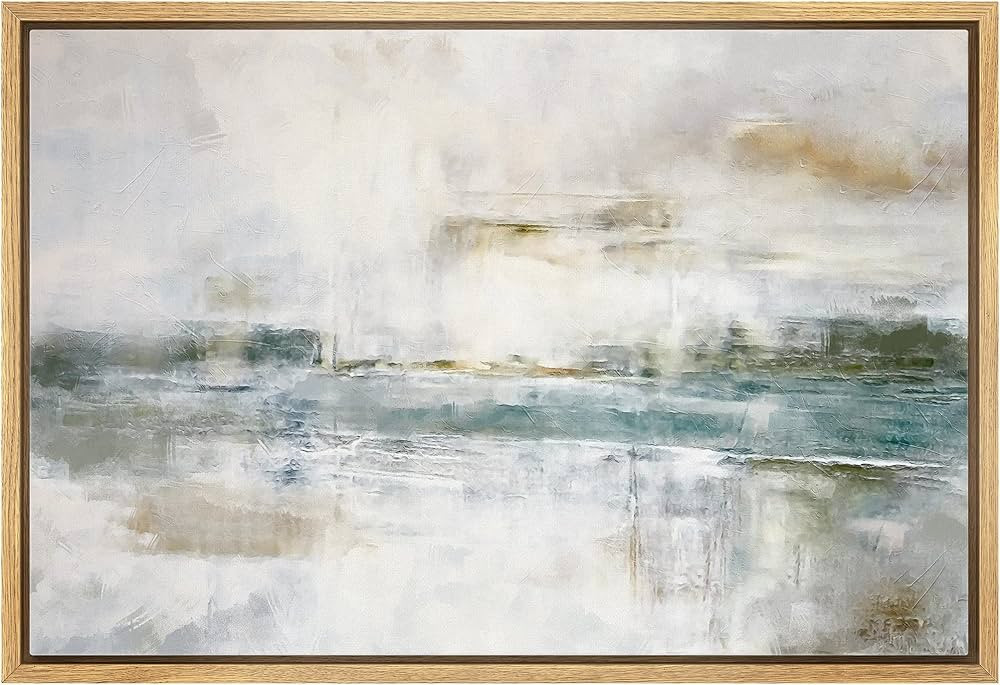 wall26 Framed Canvas Print Wall Art Teal Gray Grunge Paint Stroke Landscape Abstract Shapes Illus... | Amazon (US)