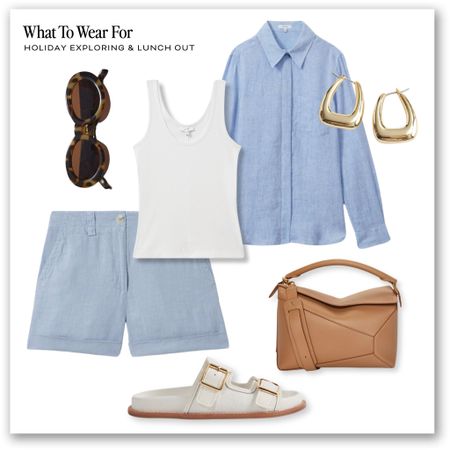 Holiday outfits ☀️ 

City exploring, reiss, high street fashion, linen coord set, shirt & shorts, vest top, Loewe bag, luxury accessories, sandals 

#LTKSeasonal #LTKeurope #LTKstyletip