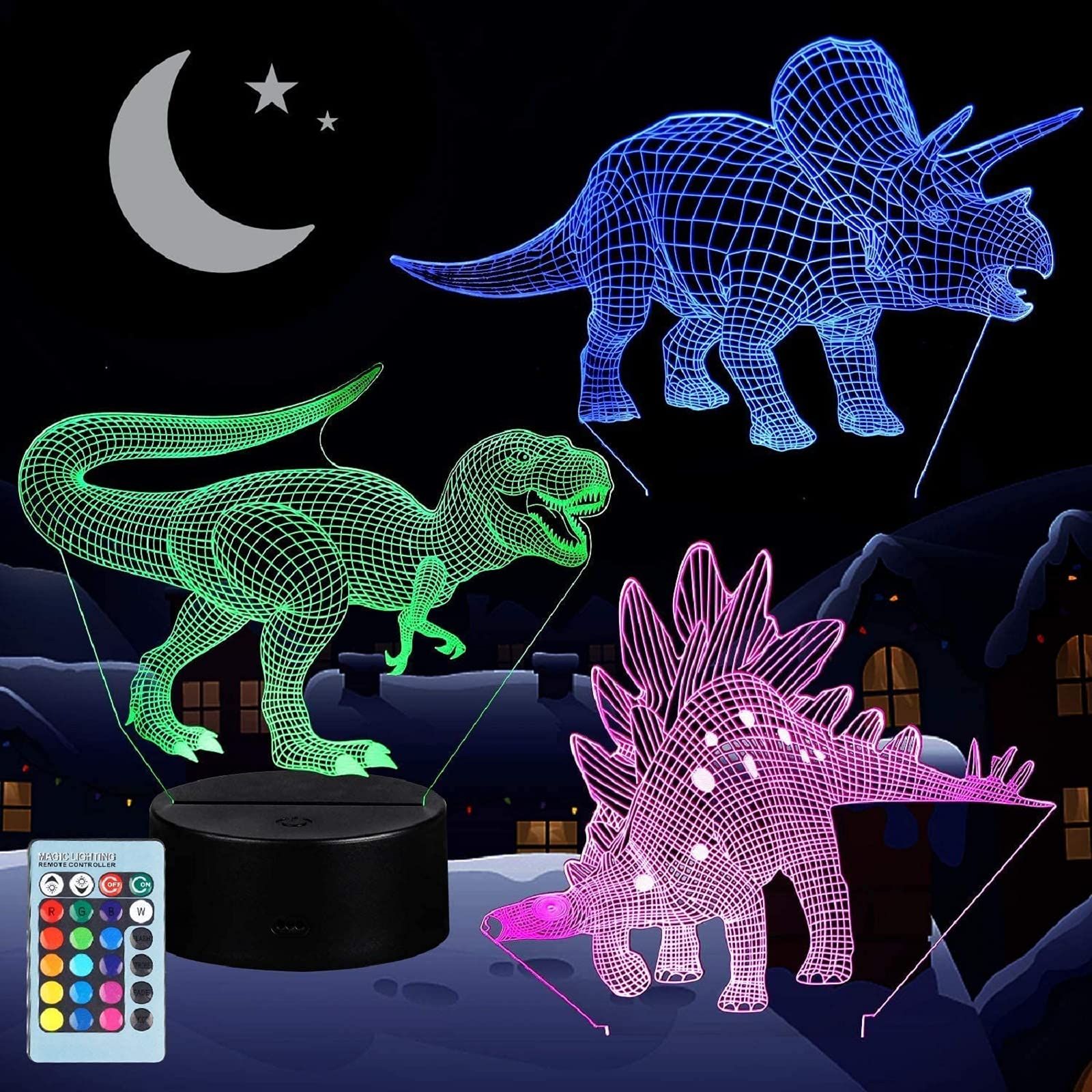 3D Dinosaur Night Light for Kids, VSATEN 3D Illusion Lamp 3-Pattern & 16 Colors Change Decor Lamp wi | Amazon (US)
