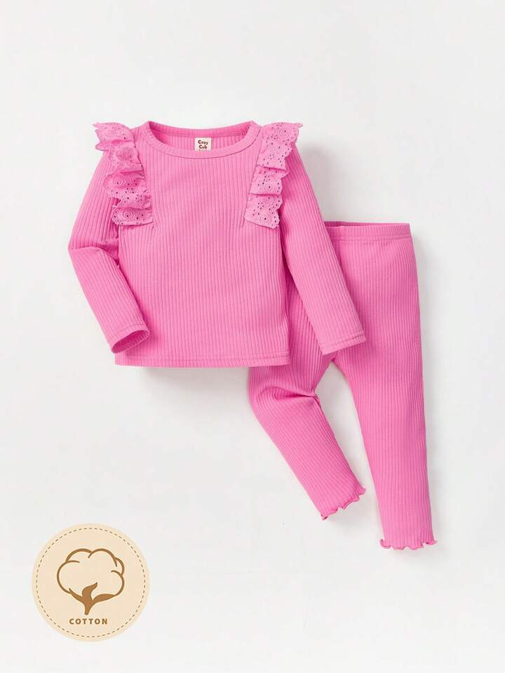 Cozy Cub Baby Girl Schiffy Ruffle Trim Ribbed Knit Tee & Leggings | SHEIN