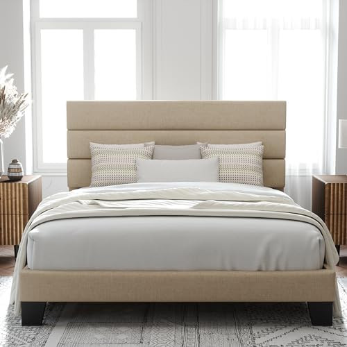 Allewie Queen Size Platform Bed Frame with Fabric Upholstered Headboard and Wooden Slats Support,... | Amazon (US)