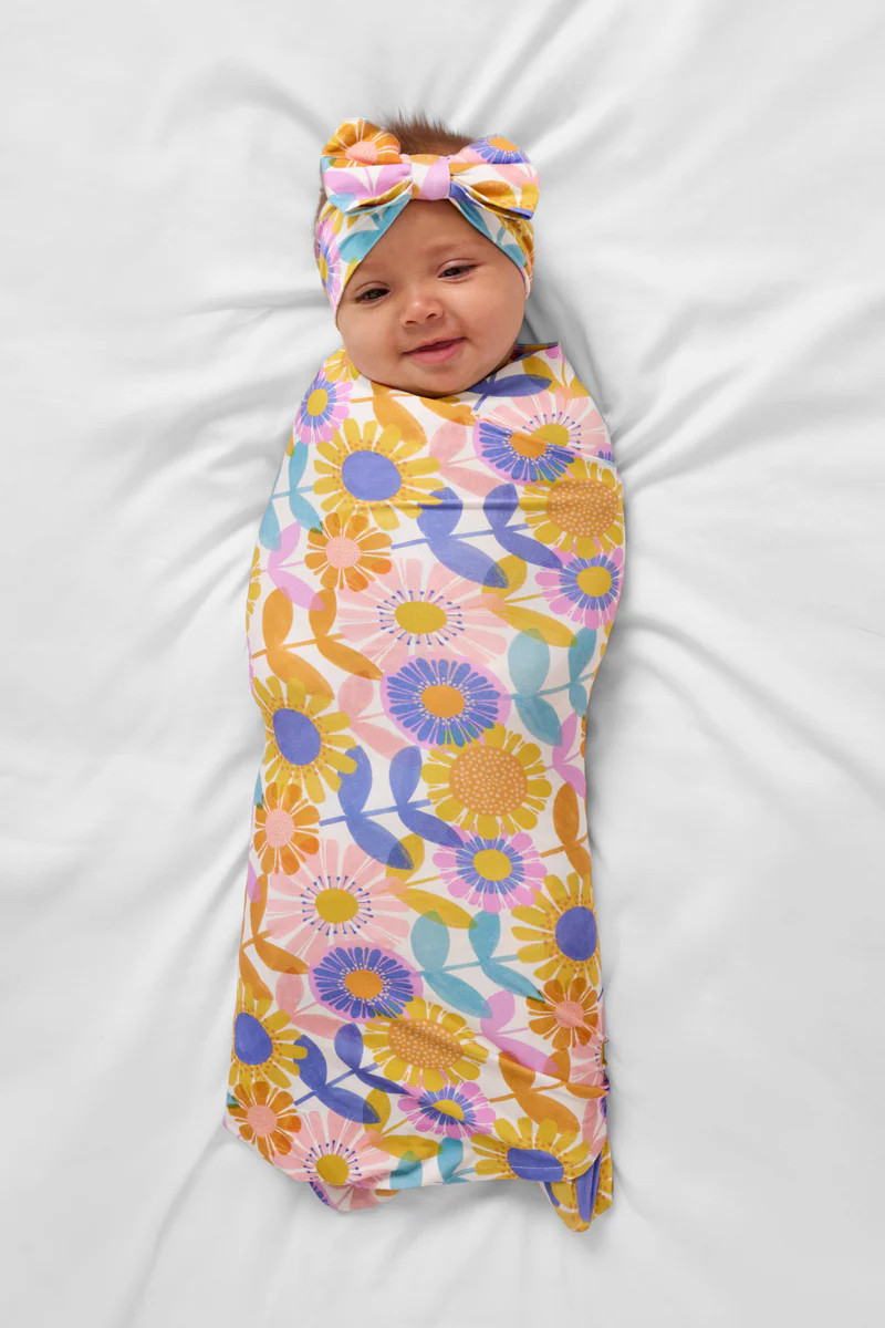 Petal Power Swaddle & Luxe Bow Headband Set | Little Sleepies