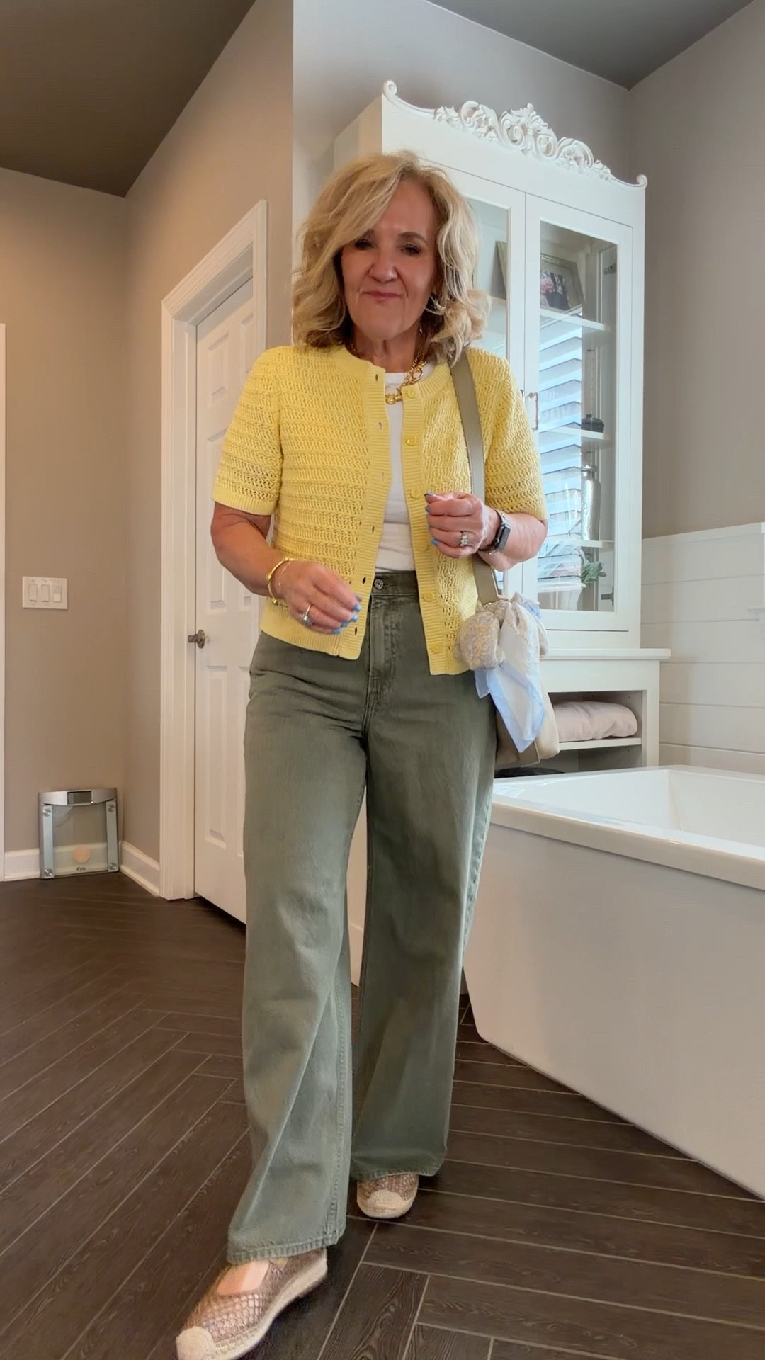 I’ll link the same styles, but I also found a look for less that is fully stocked. These green jeans from Abercrombie I am wearing a 28 short for a fitted look. I am 5 foot three and the short worked great with flats.
The sweater I’m wearing a medium
I’m linking  an option at Kohl’s that are fully stocked and I think would be a great option for those looking for a more affordable price or something in stock in your size

#LTKOver40 #LTKootd #LTKPetite