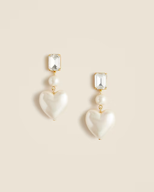 Crystal-and-pearl heart drop earrings | J. Crew US