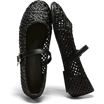 Coutgo Womens Mary Jane Woven Flats Round Toe Ballet Flats Dressy Comfortable Slip On Shoes | Amazon (US)