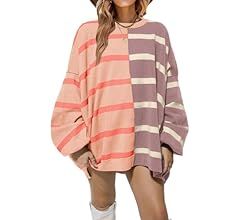 Fisoew Womens Striped Pullover Sweater Crew Neck Long Sleeve Knitted Color Block Casual Loose Lig... | Amazon (US)