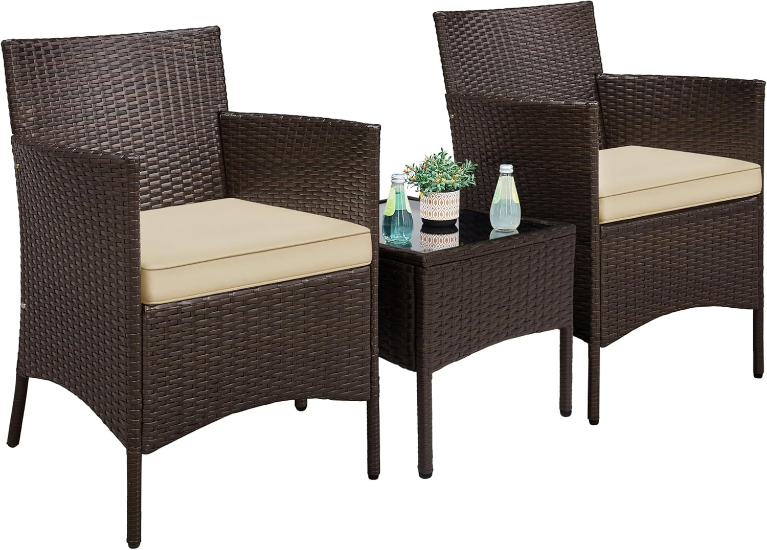 Yaheetech 3 Pieces Patio Porch Furniture Set, Outdoor PE Rattan Wicker Conversation Set with Soft... | Amazon (US)