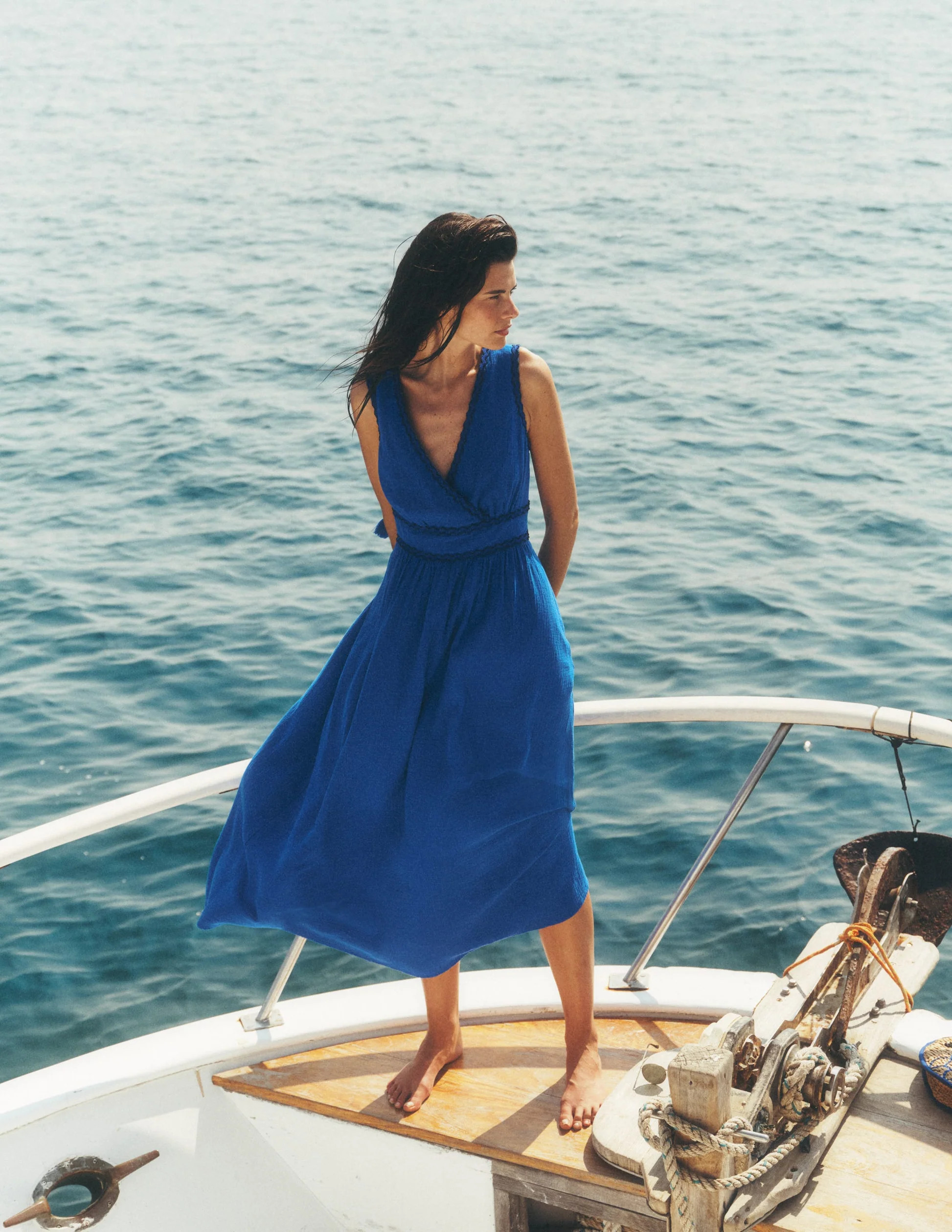 Lorna Trim Double Cloth Dress-Bright Blue | Boden (US)