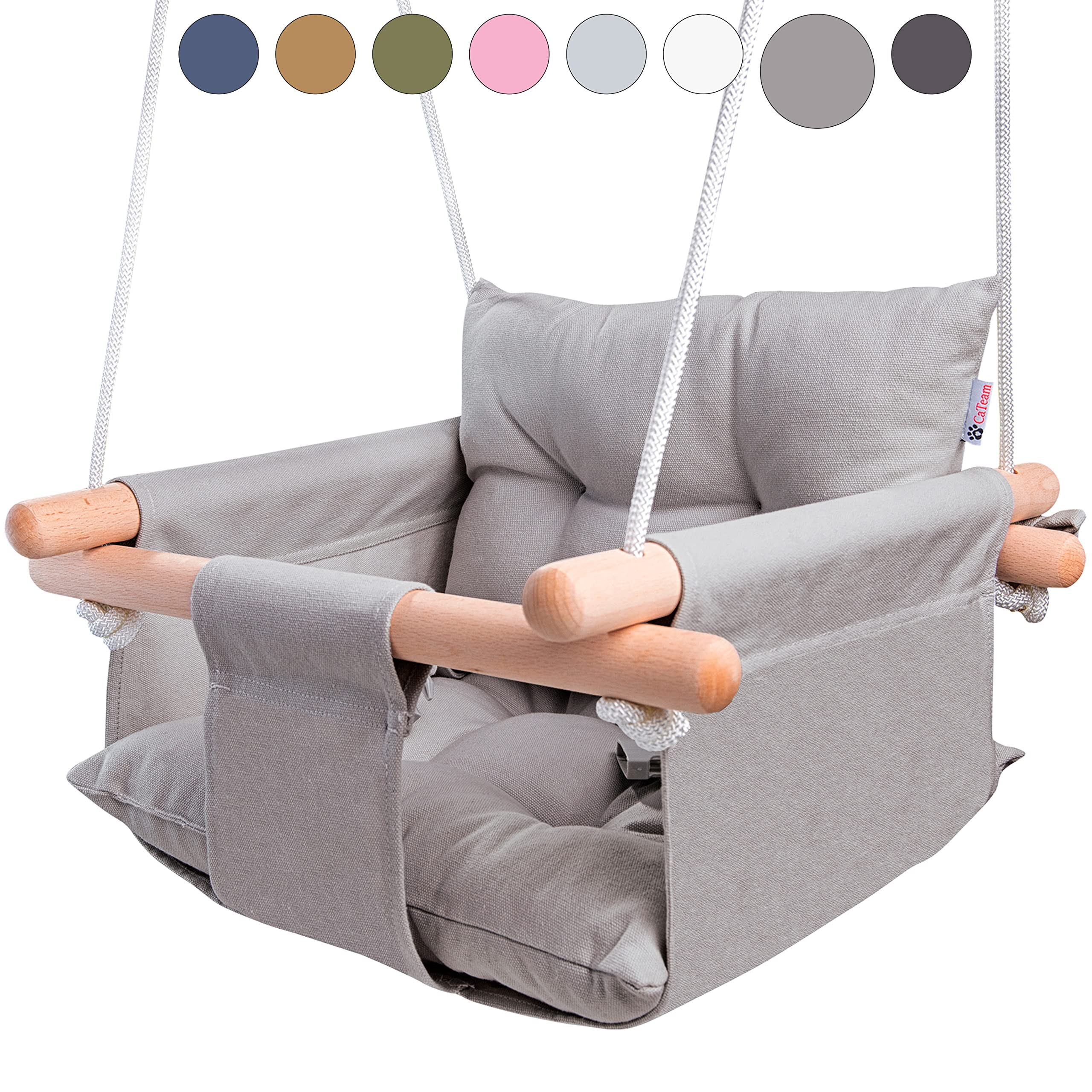 CaTeam Canvas Baby Swing Seat with 5-Point Safety Belt — Wooden Hanging Toddler Swing, Indoor &... | Amazon (US)