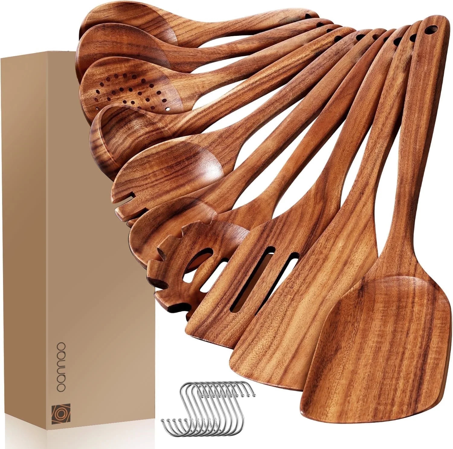 10-Piece wooden Utensils for cooking – Natural Teak Kitchen Utensils Set, Heat-Resistant Wooden Spoons and Spatulas, Wood Cooking Utensils, Non-Scratch & Eco-Friendly Kitchen Tools (BPA FREE) | Walmart (US)
