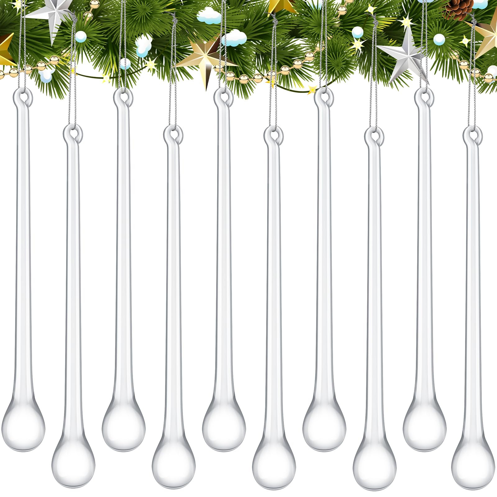 24 Pcs Glass Icicles Christmas Ornaments 5.91'' x 1.18'' Extra Long Clear Teardrop Christmas Chan... | Amazon (US)