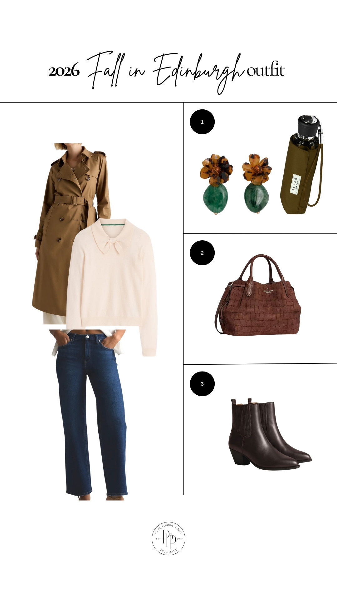 Edinburgh in the fall calls for classic layers, rich brown accessories, and a cute umbrella just in case!!!🍂☔️🤎 

 #LTKootd #LTKSeasonal #LTKSaleAlert