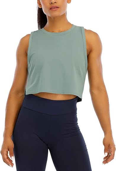 HIOINIEIY Womens Crop Tops Workout Tops Loose Sleeveless Cropped Muscle Open Side Shirts Gym Exercis | Amazon (US)