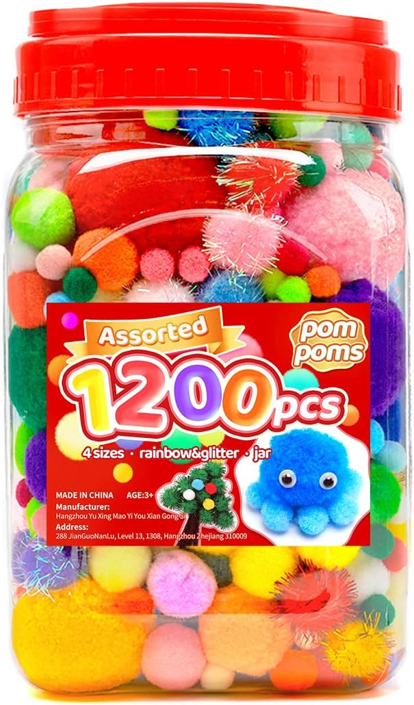 Iooleem Multi-Color Pom Poms, 1200pcs Assorted Size & Color, Pom Poms for Arts and Crafts, Pom Po... | Amazon (US)
