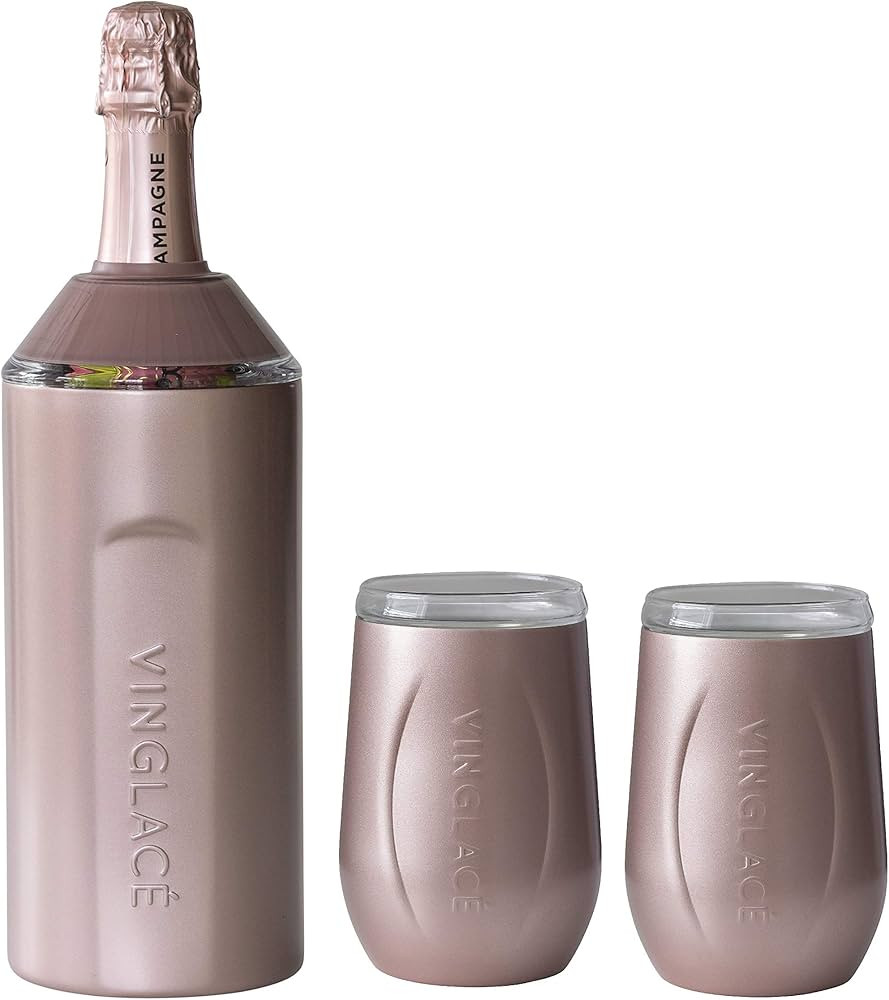 Vinglacé Wine Bottle Chiller Gift Set- Portable Stainless Steel Wine Cooler with 2 Stemless Wine... | Amazon (US)