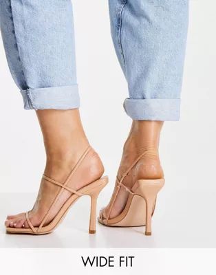 Public Desire Wide Fit Rayelle heeled sandals with square toes in beige | ASOS (Global)