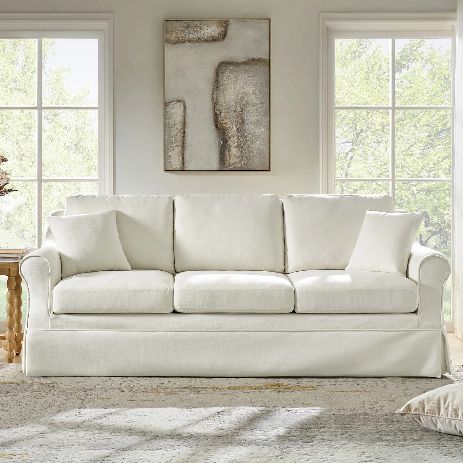Wimberly 88" Farmhouse Down Fill Slipcovered Sofa With Rolled Arm | Wayfair North America