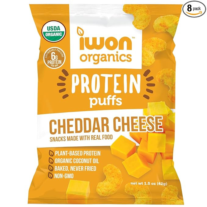 IWON Organics Cheddar Cheese Flavor Protein Puff, High Protein and Organic Healthy Snacks, 8 Bags | Amazon (US)