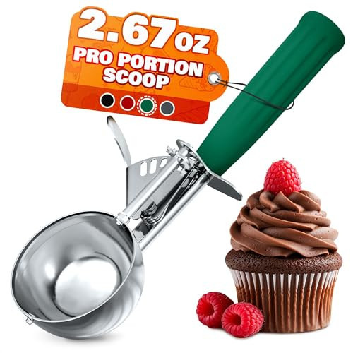 2.67Oz Ice Cream Scoop with Trigger #12 - Ice Cream Scooper for Portion Control, Gelato, Cookie Dough, Meatballs - Stainless Steel, Easy to Use & Clean, Rust & Stain Resistant, Ergonomic Non-Slip Grip | Amazon (US)