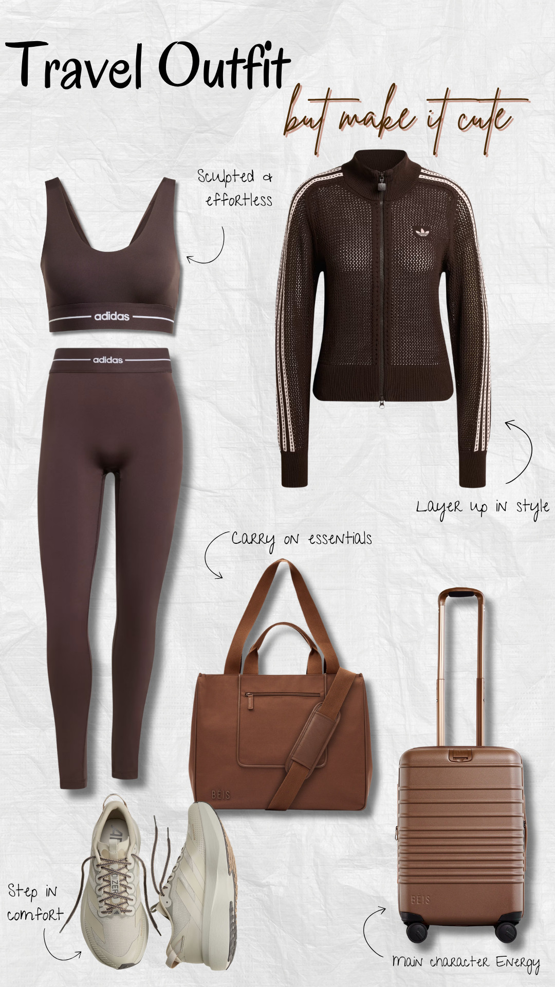 Travel outfit, but make it cute ✈️🤎
Comfy, layered, and still looking put together.
Outfit @adidas Luggage @beistravel 
#TravelOutfit #AirportStyle #ComfyChic #TravelInStyle #AthleisureStyle #LTKStyle #AirportFit #EffortlessStyle #CasualChic #OnTheGoStyle #TravelLooks #OOTDInspo

#LTKootd #LTKActive #LTKTravel
