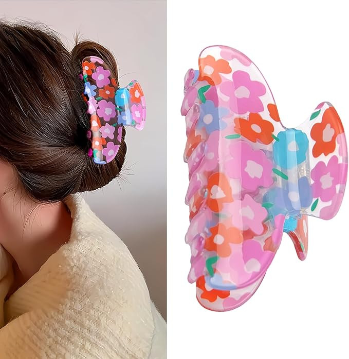 Flower Hair Clips for Women Girls Floral Pattern Print Hair Claw Clips Cute Acrylic Hair Jaw Clip... | Amazon (US)