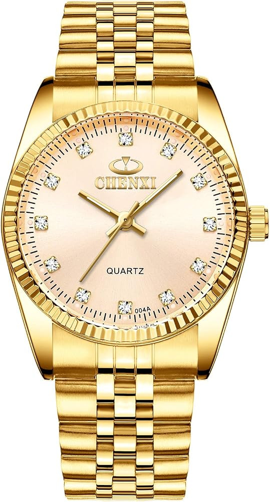 DREAMING Q&P Fq-043 Classic Golden Stainless Steel Male Female Crystals Quartz Wrist Watches for Man Woman Gold | Amazon (US)