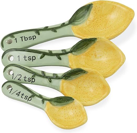 Boston International Ceramic Measuring Spoons, Set of 4, Painterly Lemons | Amazon (US)