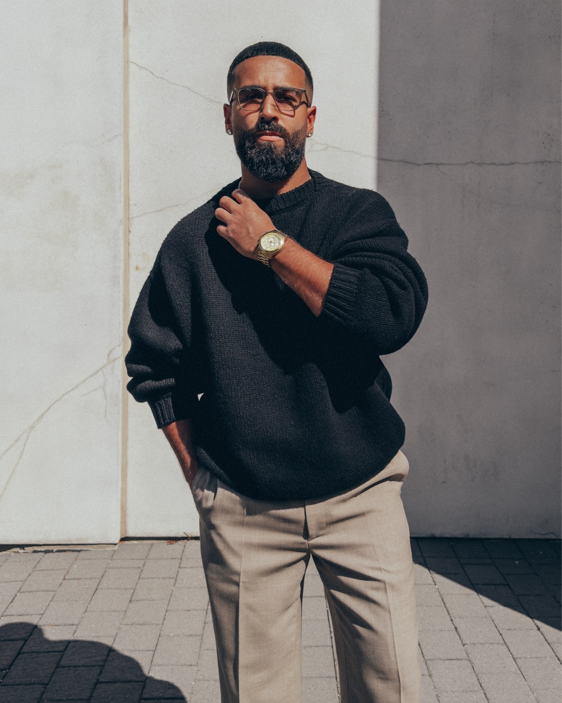 FEAR OF GOD 7th Collection Overlapped Sweater in ‘Black’ (size M), Double-Pleated Trousers in ‘Beige’ (size 48), and The Loafer in ‘Black Leather’ (size 41). FEAR OF GOD x BARTON PERREIRA glasses. A relaxed and elevated men’s look that is perfect for office wear to work or for a date night out. Linked similar items where items are sold out. Use code: FW2023 for 25% off the similar items linked on SSENSE. 

#LTKmens #LTKstyletip #LTKworkwear