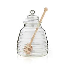 Beehive Glass Honey Jar with Wood Dipper + Reviews | Crate and Barrel | Crate & Barrel