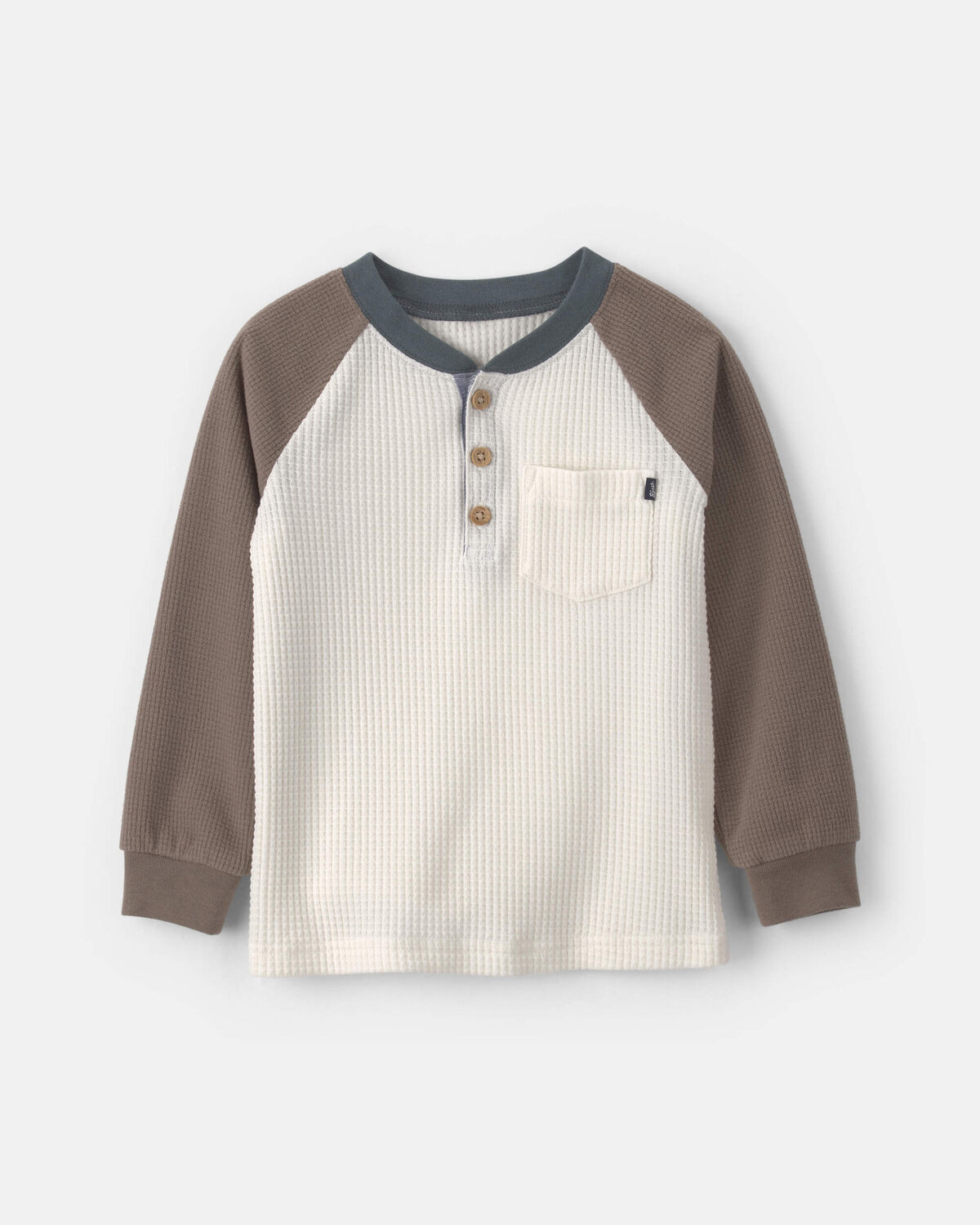 Toddler Boy Waffle-Knit Long-Sleeve Henley T-Shirt - Cream/Brown | Carter's Inc