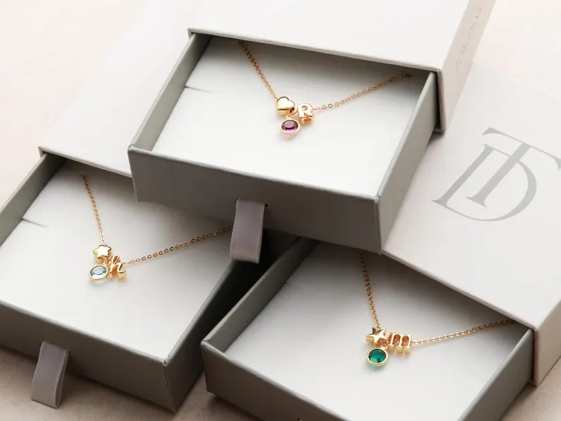 Birthstone Necklace - Children's Initial Necklace, Children's Birthday Gift, Child Initial Neckla... | Etsy (US)