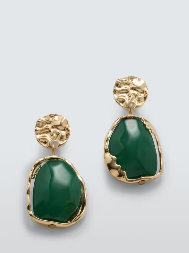 John Lewis Irregular Encased Resin Drop Earrings, Green/Gold | John Lewis (UK)
