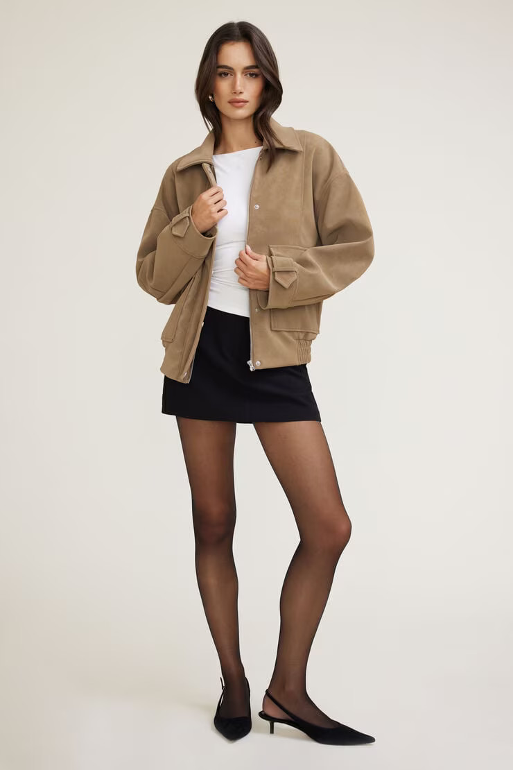 Oversized Faux Suede Aviator Jacket | Dynamite Clothing